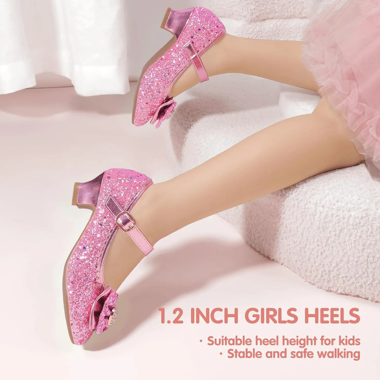 Hehainom Girls Dress Shoes Low Heels Mary Jane Flower Girl Wedding Party Communion Toddler Kids Heels