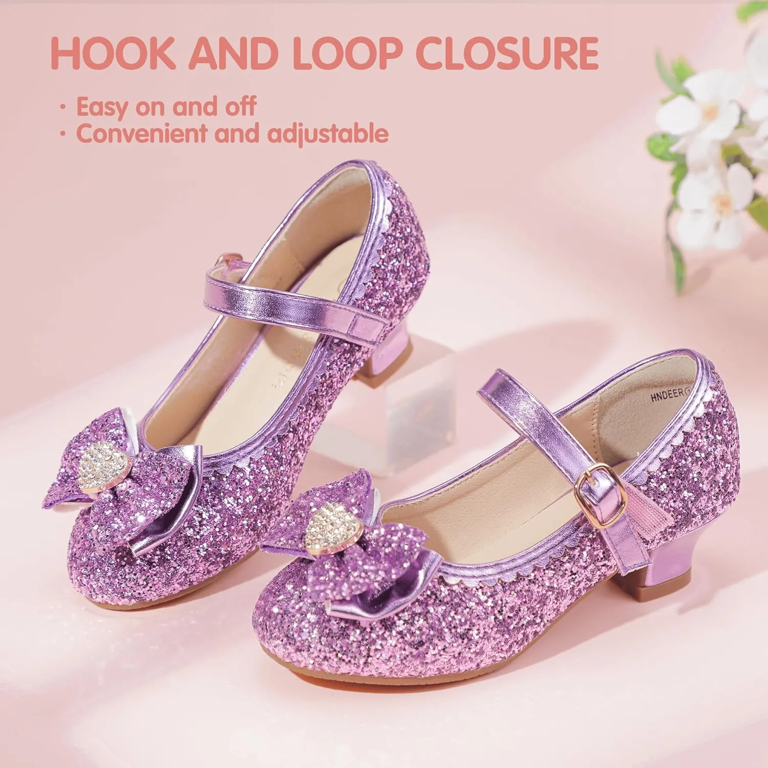 Hehainom Girls Dress Shoes Low Heels Mary Jane Flower Girl Wedding Party Communion Toddler Kids Heels