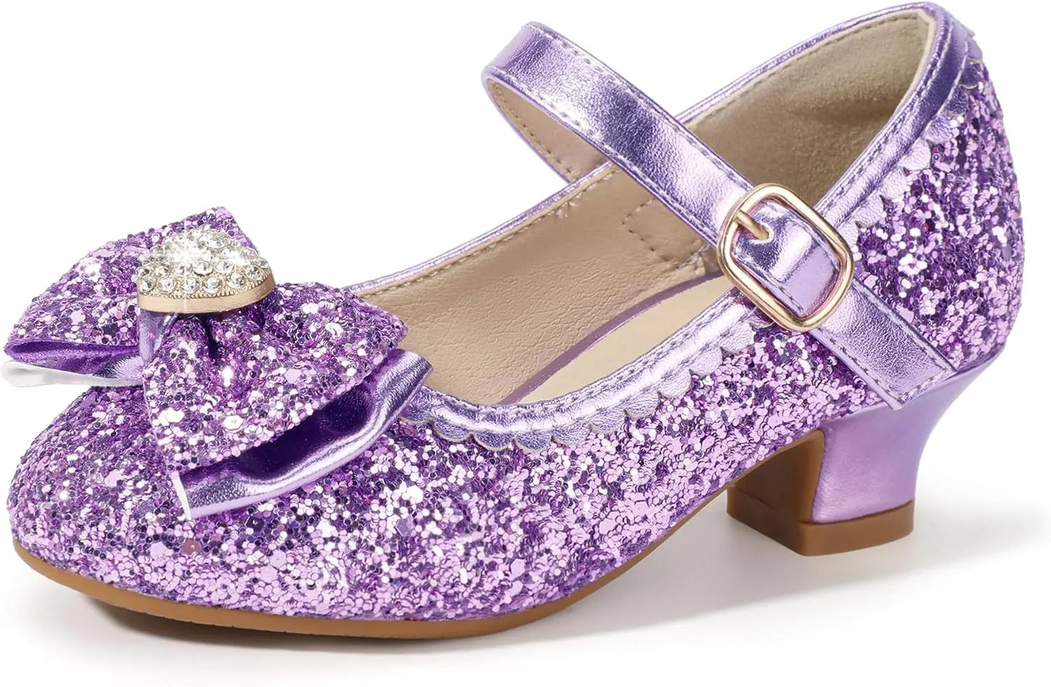 Hehainom Girls Dress Shoes Low Heels Mary Jane Flower Girl Wedding Party Communion Toddler Kids Heels