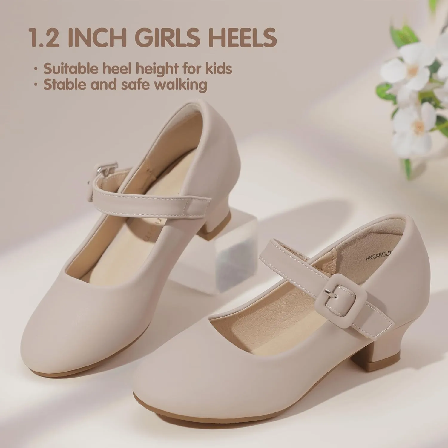 Hehainom Girls Dress Shoes Low Heels Mary Jane Flower Girl Wedding Party Communion Toddler Kids Heels