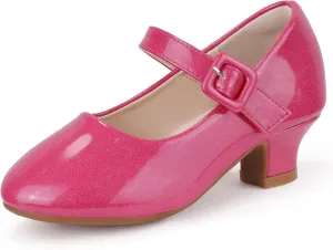 Hehainom Girls Dress Shoes Low Heels Mary Jane Flower Girl Wedding Party Communion Toddler Kids Heels