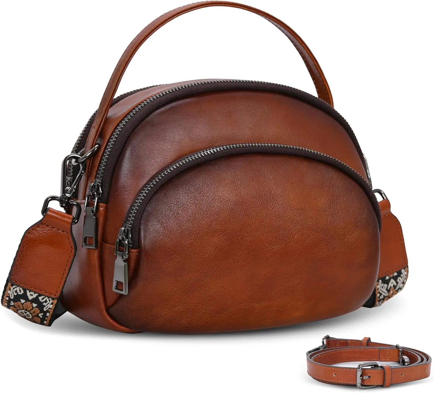 HESHE Leather Crossbody Bag Designer Purses for Women Zippered Pockets Satchel Handbags Small Everyday Purse