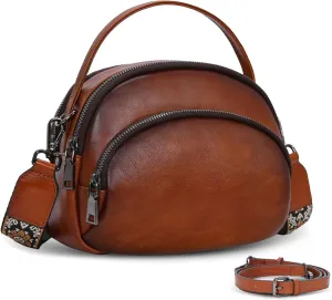 HESHE Leather Crossbody Bag Designer Purses for Women Zippered Pockets Satchel Handbags Small Everyday Purse