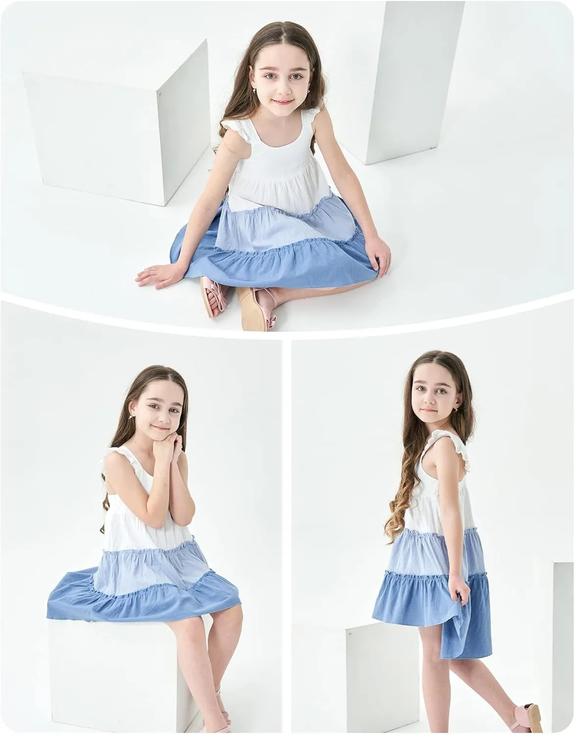 Hipea Toddler Baby Girls' Dresses Outfits Sleeveless Backless Colour Block Dress Kids Casual Beach Dresses