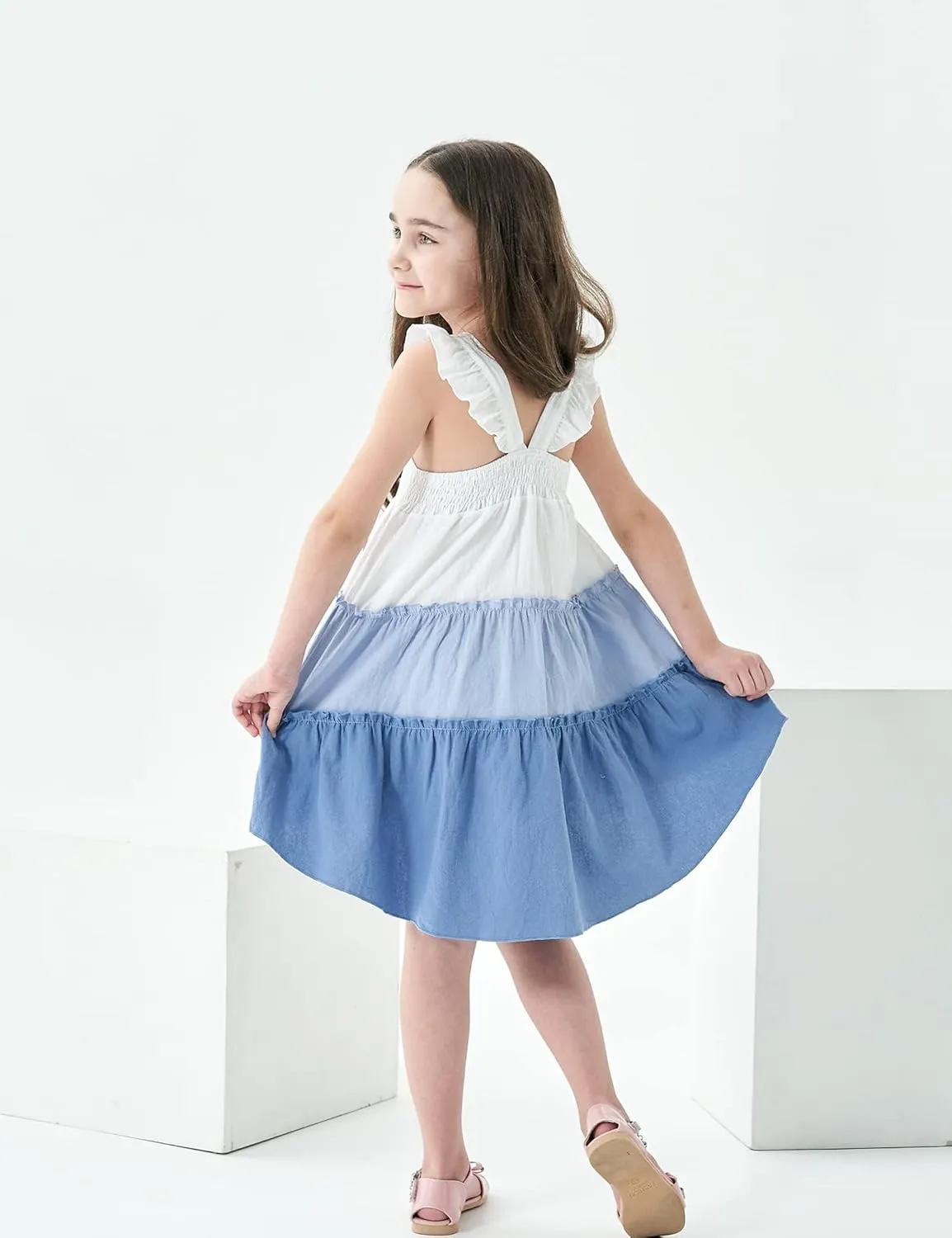Hipea Toddler Baby Girls' Dresses Outfits Sleeveless Backless Colour Block Dress Kids Casual Beach Dresses