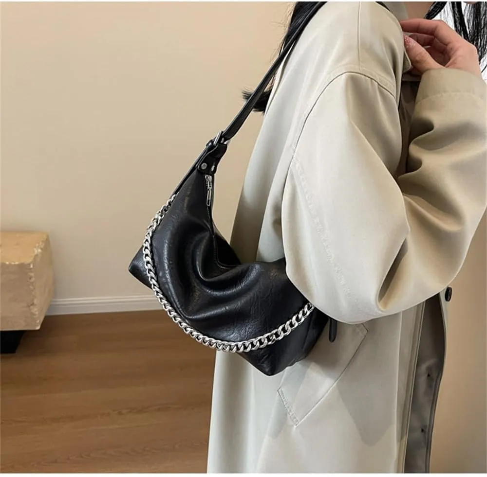 Hobo Bag with Chain for Women Leather Shoulder Dumpling Bag Vintage Hobo Crescent Bag Designer Purses and Handbags