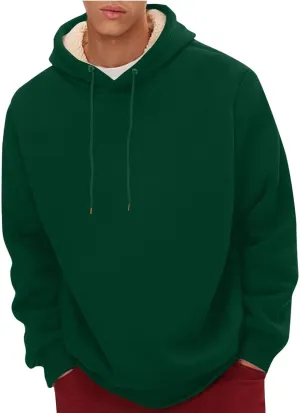 Hoodies For Men Heavyweight Fuzzy Warm Lined Winter Hooded Pullover Thick Sweatshirt Long Sleeved Round Neck Tops
