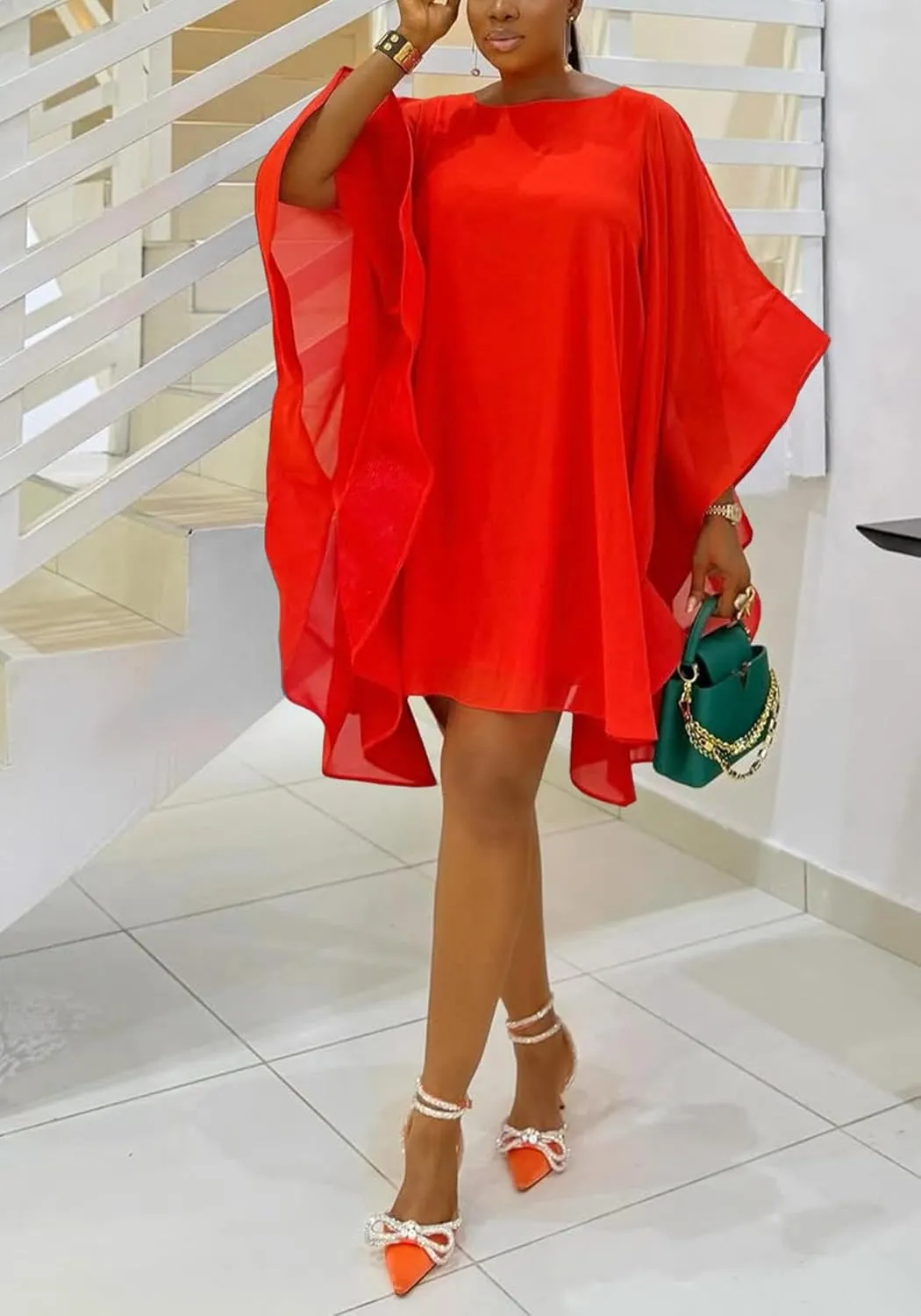 HuiSiFang Women's Flowy Dress Casual Chiffon Pleated Wrap Ruffle Dresses Long Sleeve Mini Dress