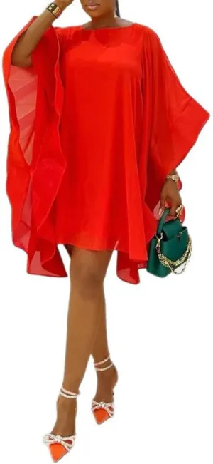 HuiSiFang Women's Flowy Dress Casual Chiffon Pleated Wrap Ruffle Dresses Long Sleeve Mini Dress