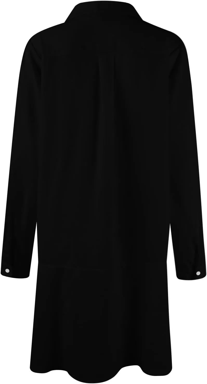 HXHYQKP Shirt Dresses for Women Long Sleeve Button Down Shirt Dress Ruffle Flowy Casual Tunic Shift Mini Dresses