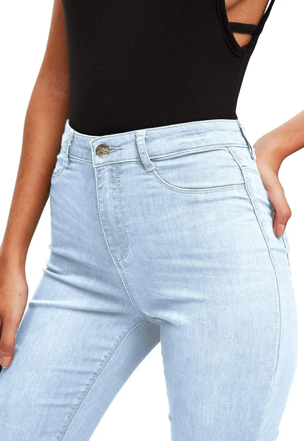 Hybrid & Company Womens Classic Denim Mid Rise Skinny Jeans Super Stretch Pants