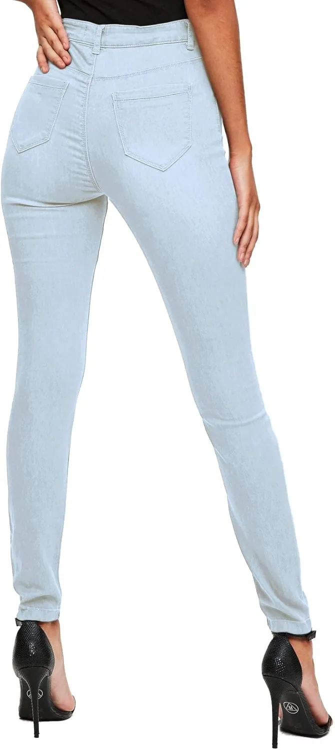 Hybrid & Company Womens Classic Denim Mid Rise Skinny Jeans Super Stretch Pants