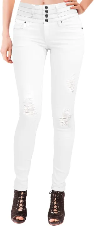 Hybrid & Company Womens Classic Denim Mid Rise Skinny Jeans Super Stretch Pants