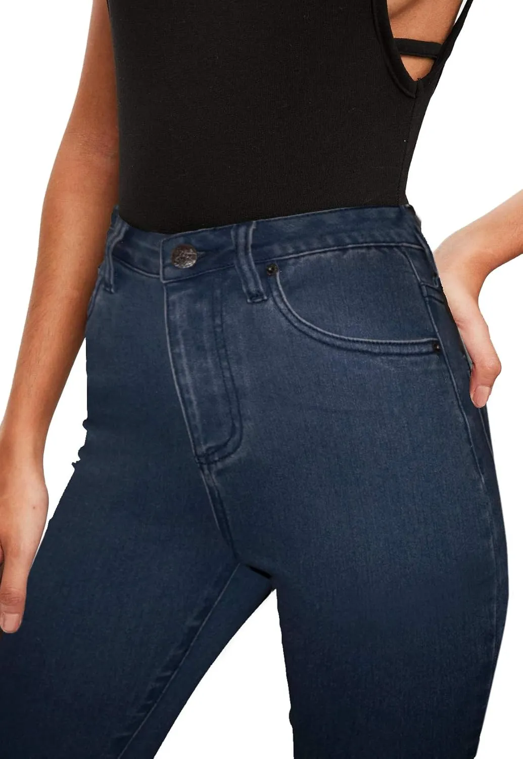 Hybrid & Company Womens Classic Denim Mid Rise Skinny Jeans Super Stretch Pants