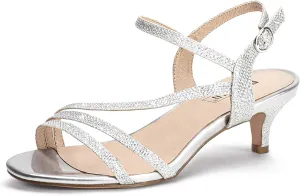 IDIFU Women's Dressy Strappy 2 Inch Low Kitten Heel Open Toe Sandals Dress Shoes for Woman Lady in Bridal Dance Evening