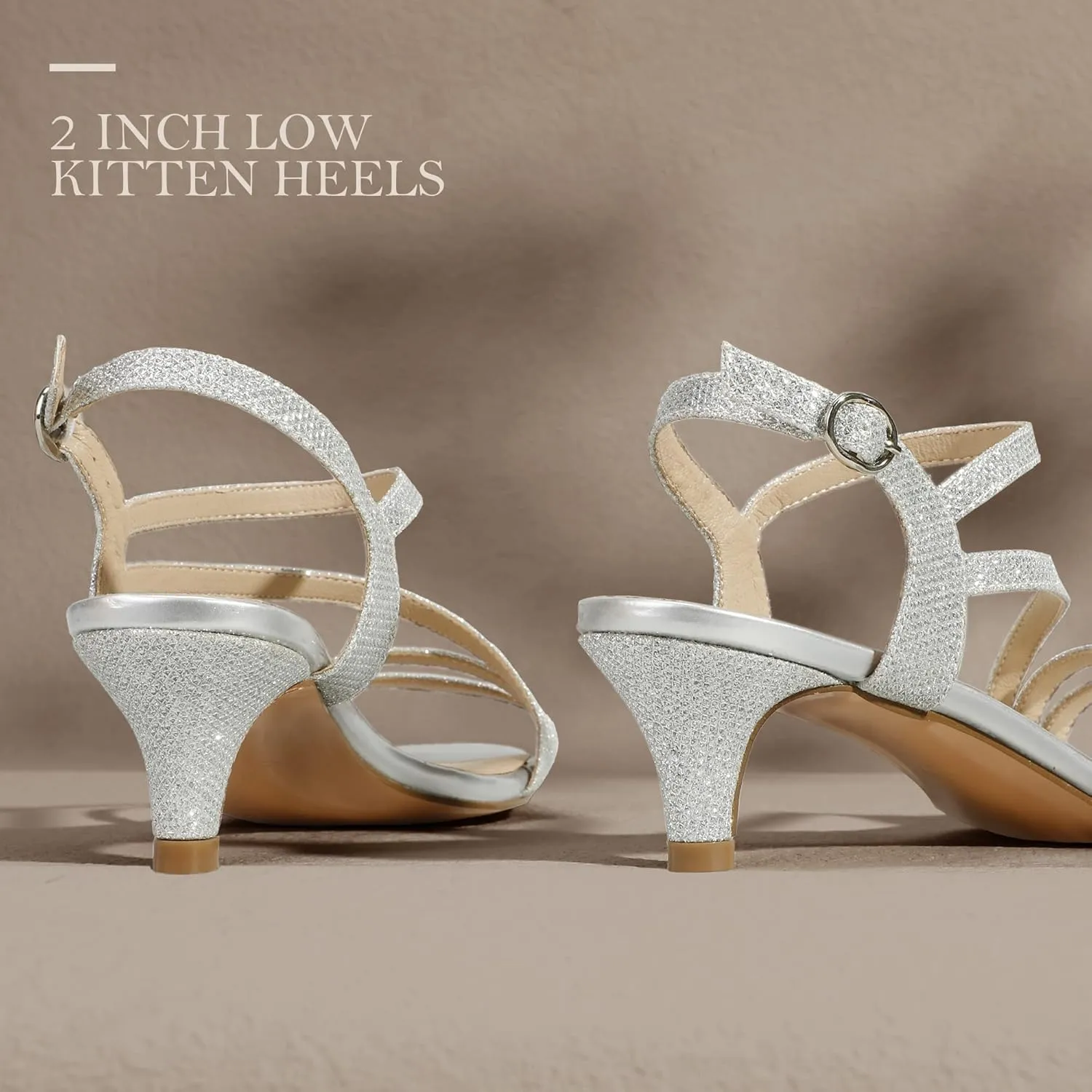 IDIFU Women's Dressy Strappy 2 Inch Low Kitten Heel Open Toe Sandals Dress Shoes for Woman Lady in Bridal Dance Evening