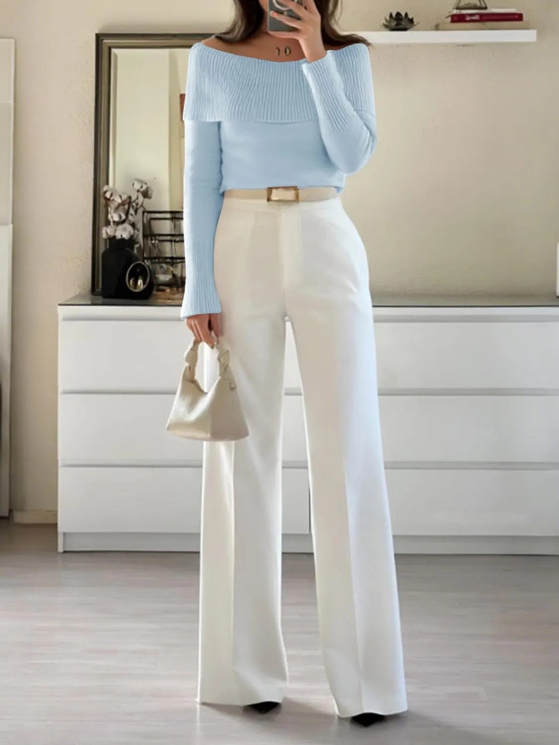 Imily Bela Womens Off The Shoulder Sweaters Casual Long Sleeve Ribbed Knit Slim Fit Y2K Going Out Pullover Tops