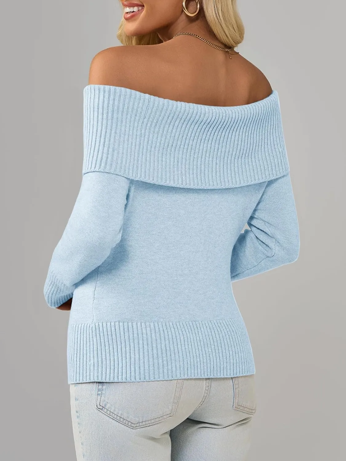 Imily Bela Womens Off The Shoulder Sweaters Casual Long Sleeve Ribbed Knit Slim Fit Y2K Going Out Pullover Tops