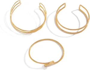 Ingemark 3PCS Arm Cuff Jewelry for Women Minimalist Coil Arm Cuff for Women, Gold Layered Arm Bracelet Cuff Bracelet Upper Arm Upper Arm Cuff, Adjustable Open Armband Gold Cuff Bangle