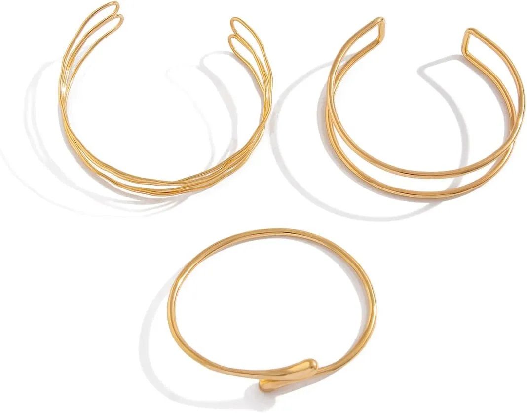 Ingemark 3PCS Arm Cuff Jewelry for Women Minimalist Coil Arm Cuff for Women, Gold Layered Arm Bracelet Cuff Bracelet Upper Arm Upper Arm Cuff, Adjustable Open Armband Gold Cuff Bangle