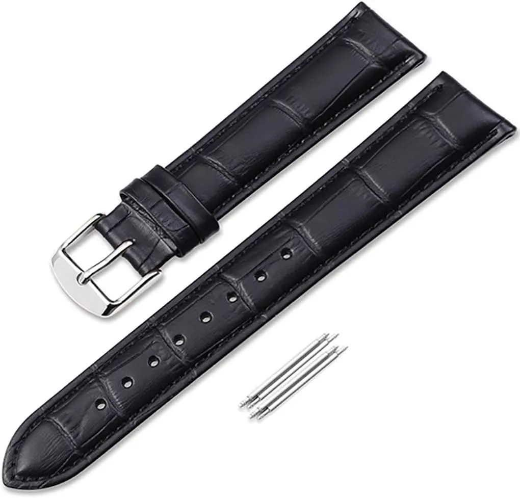 iStrap Leather Watch band Alligator Grain Calfskin Replacement Strap Stainless Steel Buckle Bracelet for Men Women-18mm 19mm 20mm 21mm 22mm 24mm-Black Brown