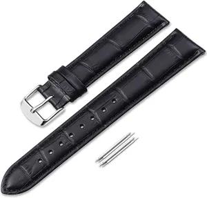 iStrap Leather Watch band Alligator Grain Calfskin Replacement Strap Stainless Steel Buckle Bracelet for Men Women-18mm 19mm 20mm 21mm 22mm 24mm-Black Brown