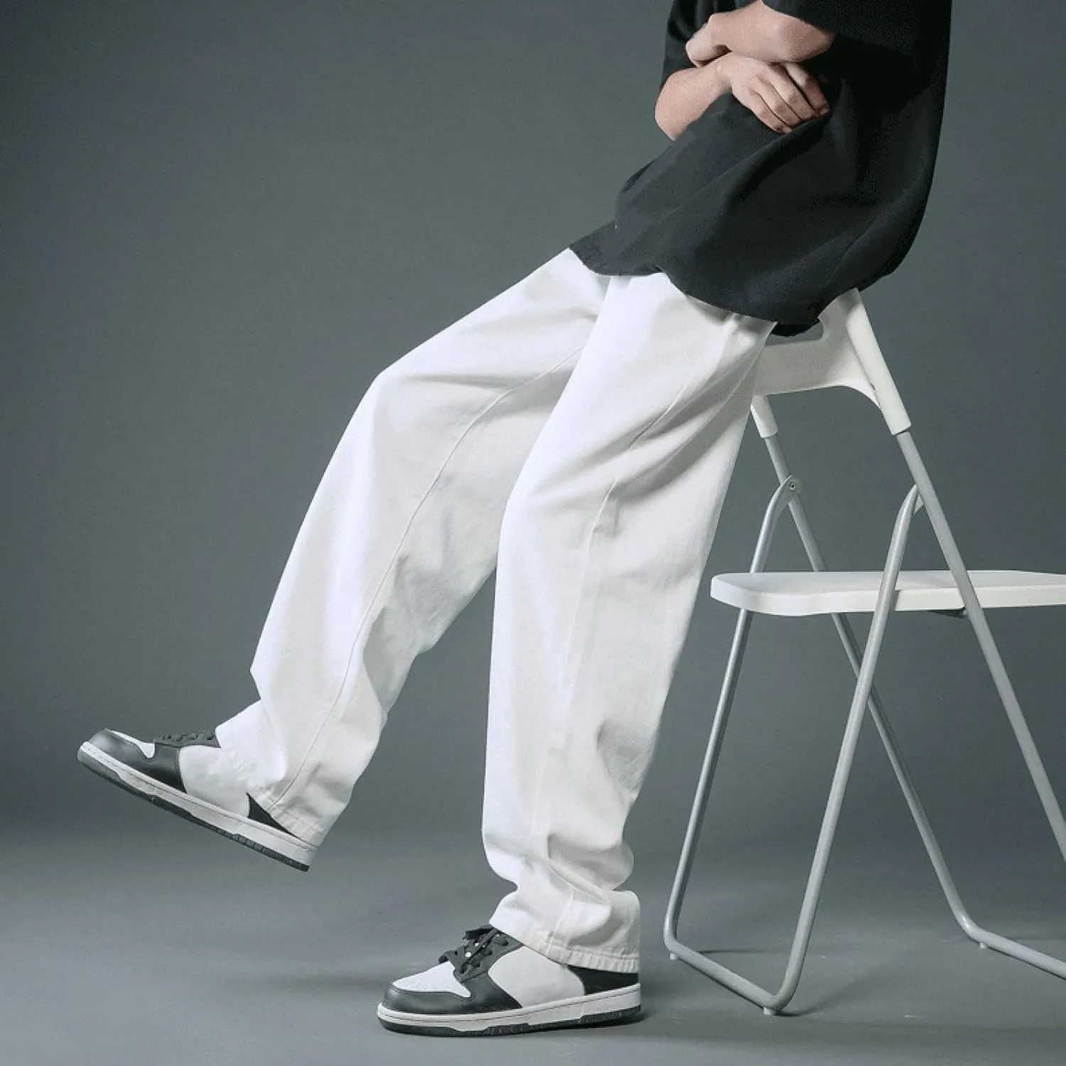 Jeans for Men Relaxed Fit, Men's Loose Solid Color Washed Jeans Harem Pants Fashion Casual Denim Pants Streetwear