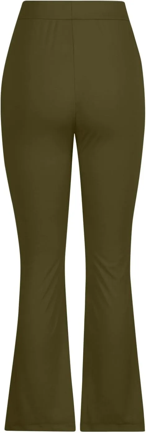 JOAU Womens Fashion Skinny Flared Leggings Front Slit Hem High Waist Bootcut Yoga Pants Casual Workout Stretch Bootleg Pants