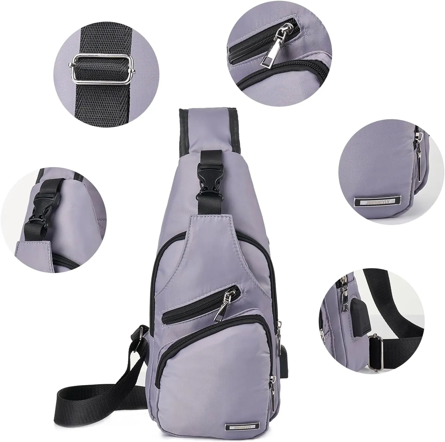 JUMO CYLY Mens Sling Bag, Leather Sling Bag with USB Charging Port Waterproof Casual Daypack Chest Crossbody Bag