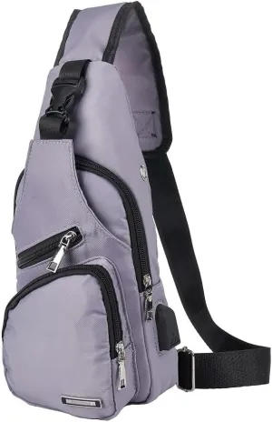 JUMO CYLY Mens Sling Bag, Leather Sling Bag with USB Charging Port Waterproof Casual Daypack Chest Crossbody Bag