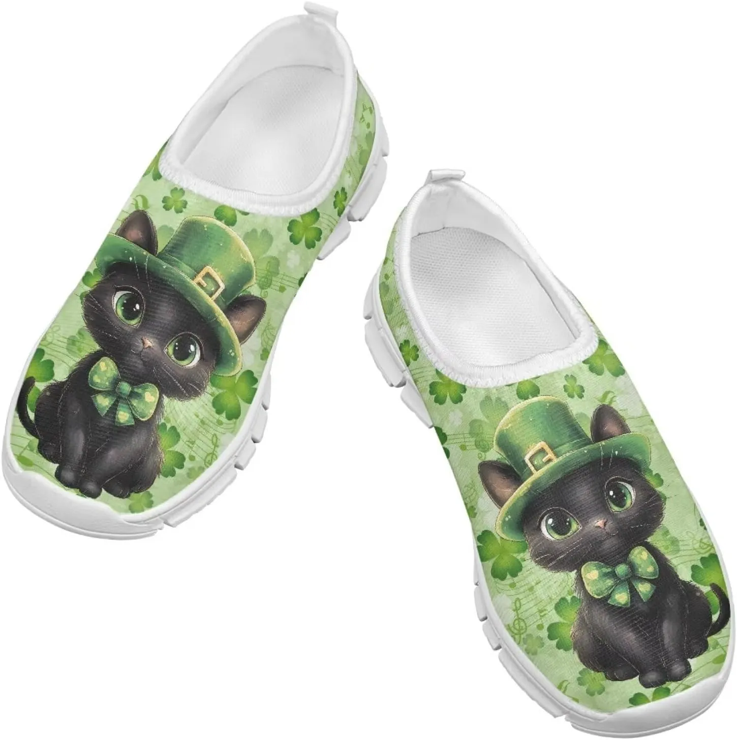 Kids St. Patrick's Day Shoes Cute Breathable Running Sneakers Boys Girls Fashion Slip On Casual Walking Shoe for Athletic US 11-15 White Sole