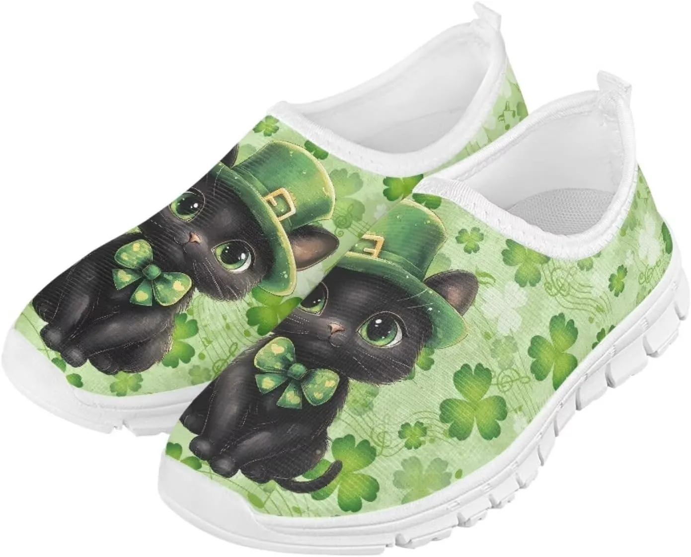 Kids St. Patrick's Day Shoes Cute Breathable Running Sneakers Boys Girls Fashion Slip On Casual Walking Shoe for Athletic US 11-15 White Sole