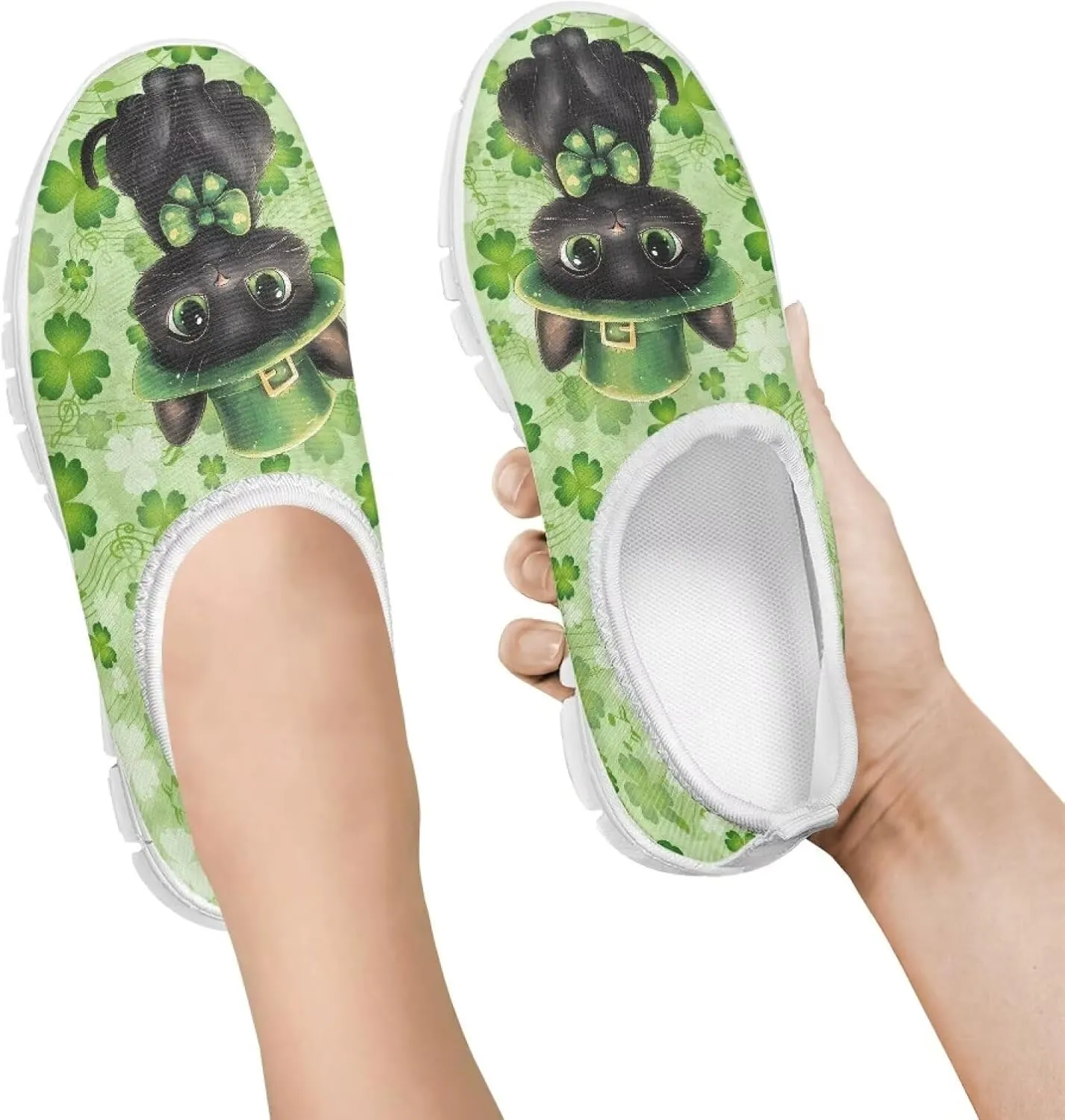 Kids St. Patrick's Day Shoes Cute Breathable Running Sneakers Boys Girls Fashion Slip On Casual Walking Shoe for Athletic US 11-15 White Sole