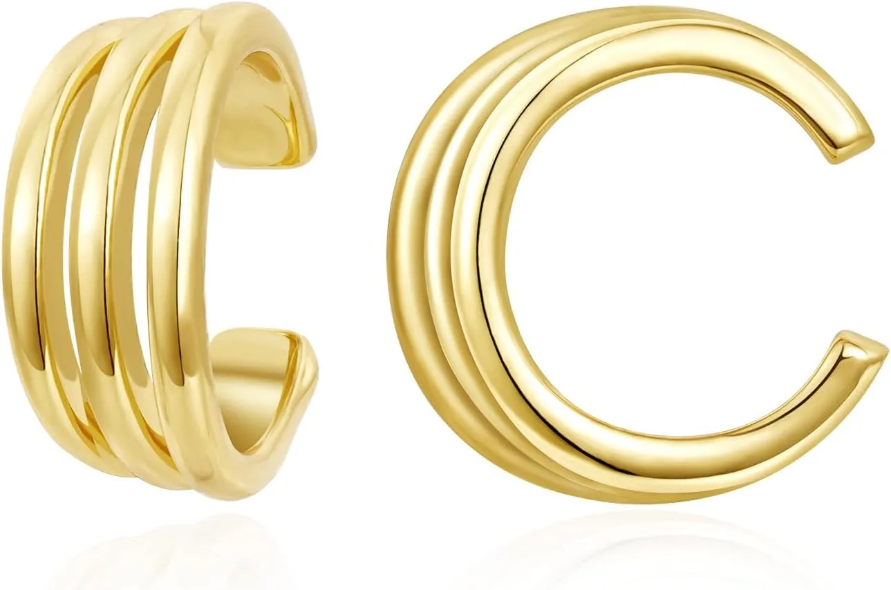KissYan Ear Cuffs Earrings for Women, 14K Gold Plated Ear Cuff for Non-Pierced Clip On Cartilage Adjustable Open Hoop Earring Dainty Pave CZ Fashion Lightweight Jewelry Gifts