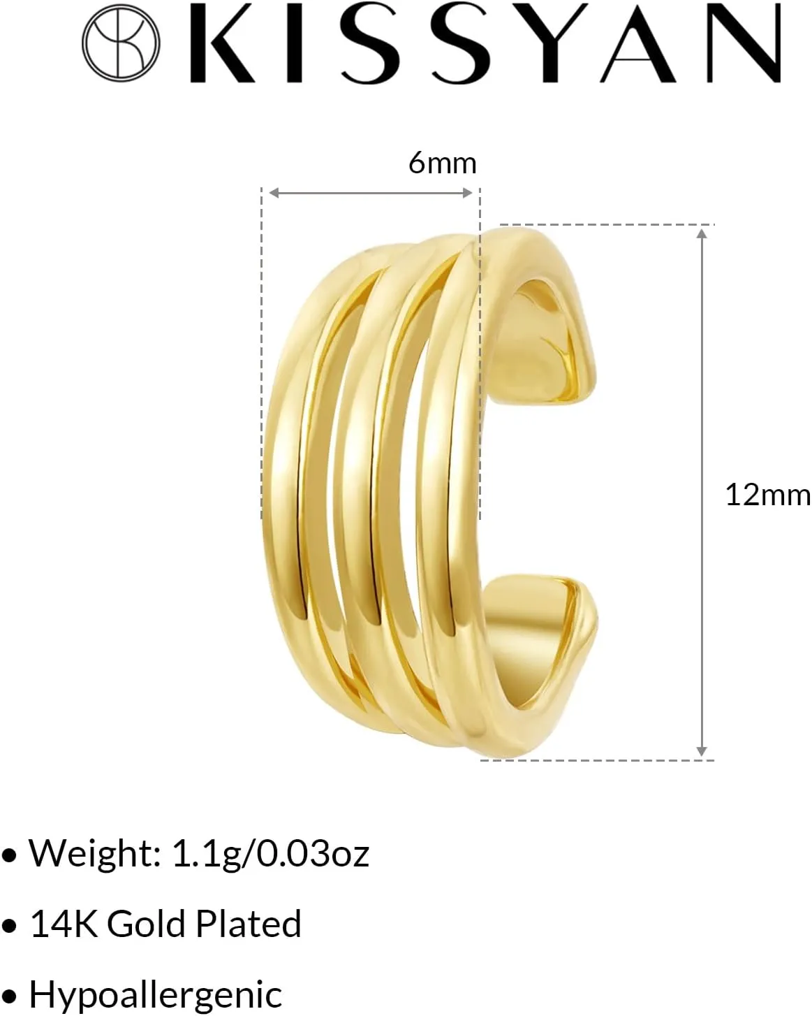 KissYan Ear Cuffs Earrings for Women, 14K Gold Plated Ear Cuff for Non-Pierced Clip On Cartilage Adjustable Open Hoop Earring Dainty Pave CZ Fashion Lightweight Jewelry Gifts