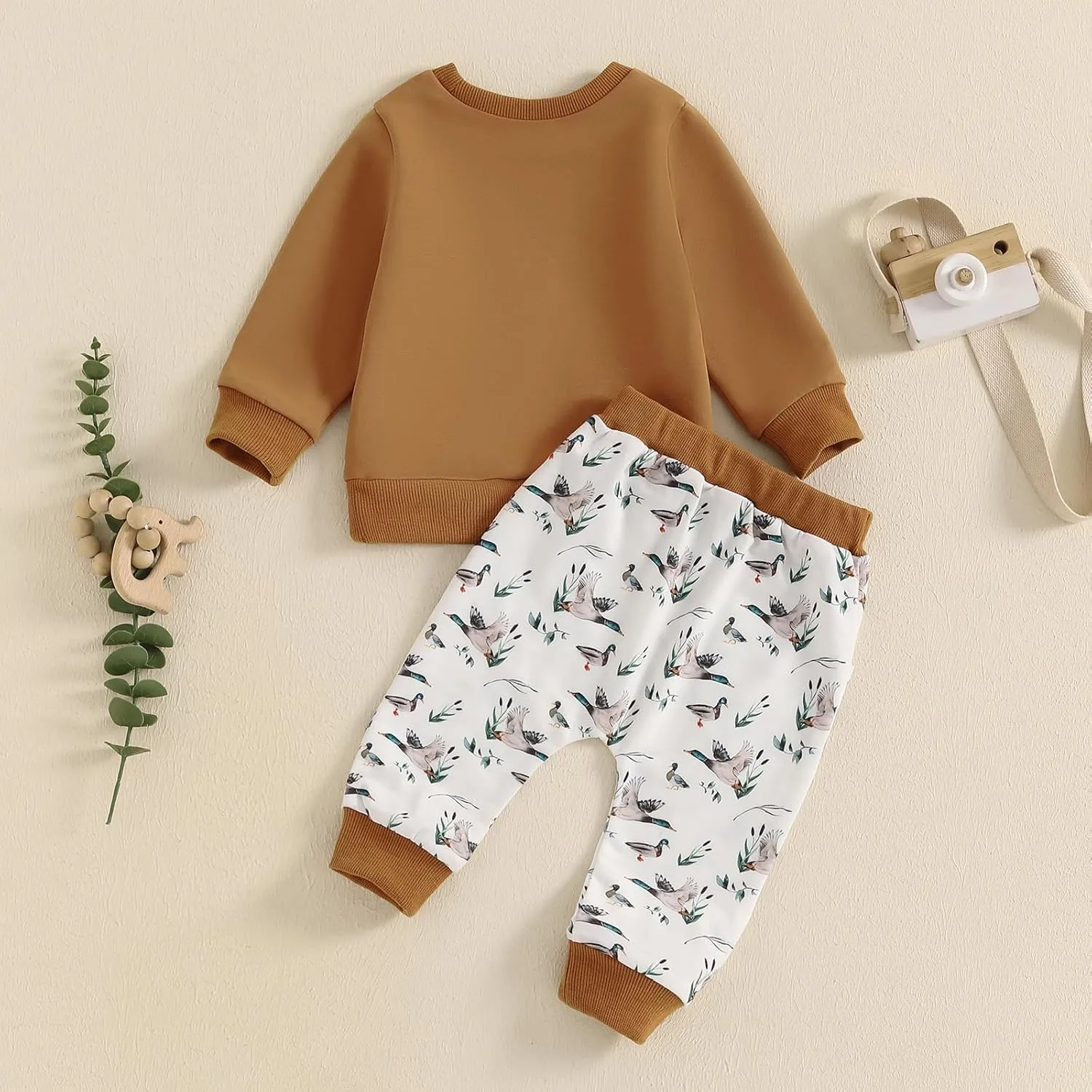 KMBANGI Toddler Baby Boy Hunting Outfit Mallard Duck Long Sleeve Sweatshirt Casual Jogger Pants 2Pcs Baby Fall Winter Clothes