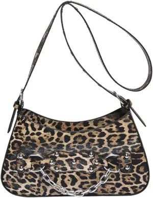 Leopard Hobo Shoulder Crossbody Bag Cheetah Print Crescent Tote Bag with Thick Chain Leopard Print Handbag and Purse