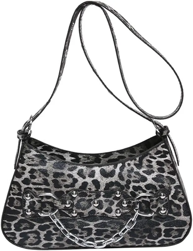 Leopard Hobo Shoulder Crossbody Bag Cheetah Print Crescent Tote Bag with Thick Chain Leopard Print Handbag and Purse