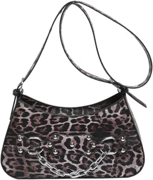 Leopard Hobo Shoulder Crossbody Bag Cheetah Print Crescent Tote Bag with Thick Chain Leopard Print Handbag and Purse