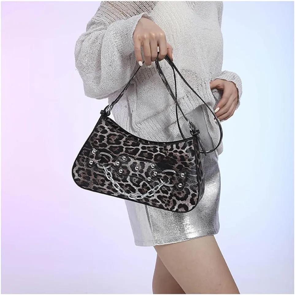 Leopard Hobo Shoulder Crossbody Bag Cheetah Print Crescent Tote Bag with Thick Chain Leopard Print Handbag and Purse