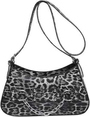 Leopard Hobo Shoulder Crossbody Bag Cheetah Print Crescent Tote Bag with Thick Chain Leopard Print Handbag and Purse