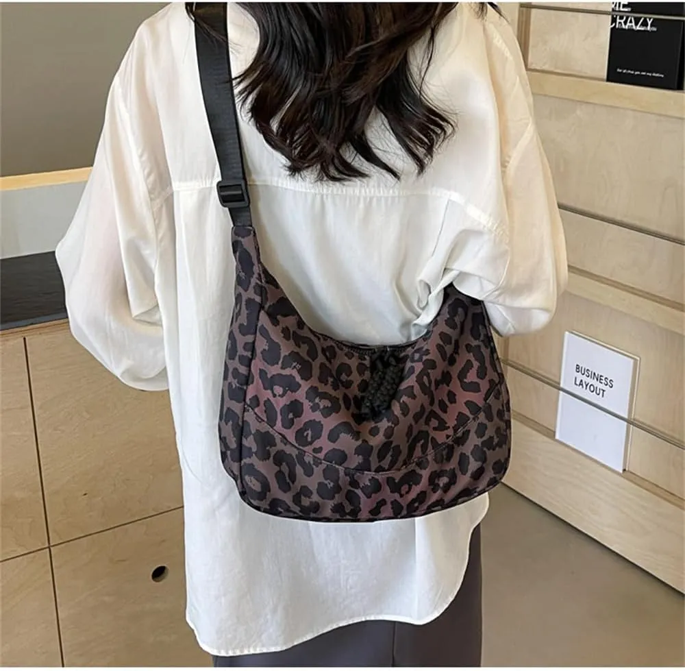 Leopard Print Messenger Bag for Women Canvas Slouchy Cheetah Print Hobo Shoulder Dumpling Bag Leopard Crossbody Bag
