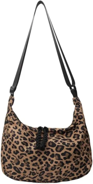 Leopard Print Messenger Bag for Women Canvas Slouchy Cheetah Print Hobo Shoulder Dumpling Bag Leopard Crossbody Bag