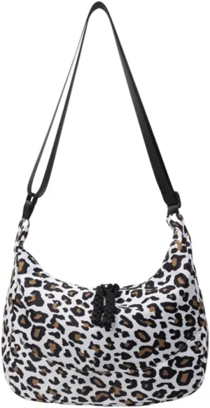 Leopard Print Messenger Bag for Women Canvas Slouchy Cheetah Print Hobo Shoulder Dumpling Bag Leopard Crossbody Bag