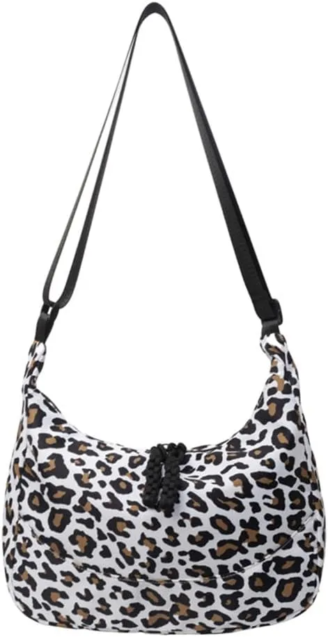 Leopard Print Messenger Bag for Women Canvas Slouchy Cheetah Print Hobo Shoulder Dumpling Bag Leopard Crossbody Bag