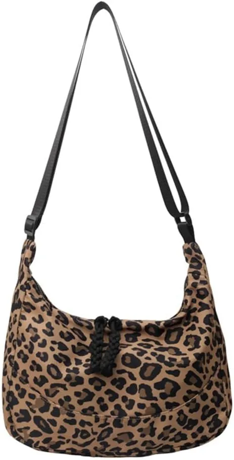Leopard Print Messenger Bag for Women Canvas Slouchy Cheetah Print Hobo Shoulder Dumpling Bag Leopard Crossbody Bag