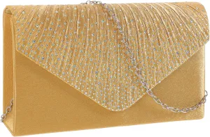 LIFKOME Blush Clutch Purses for Wedding Evening Polyester Material Rhinestone Embellished Women's Formal Purse