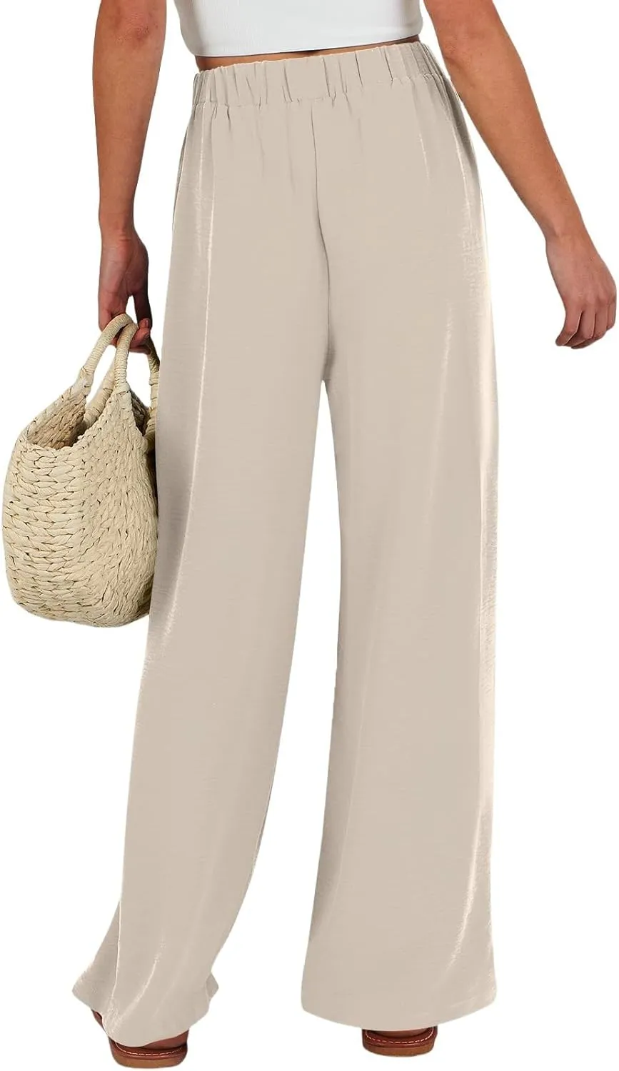 Linen Pants for Women Drawstring Paperbag High Waisted Wide Leg Palazzo Pants Dressy Work Trousers with Pockets