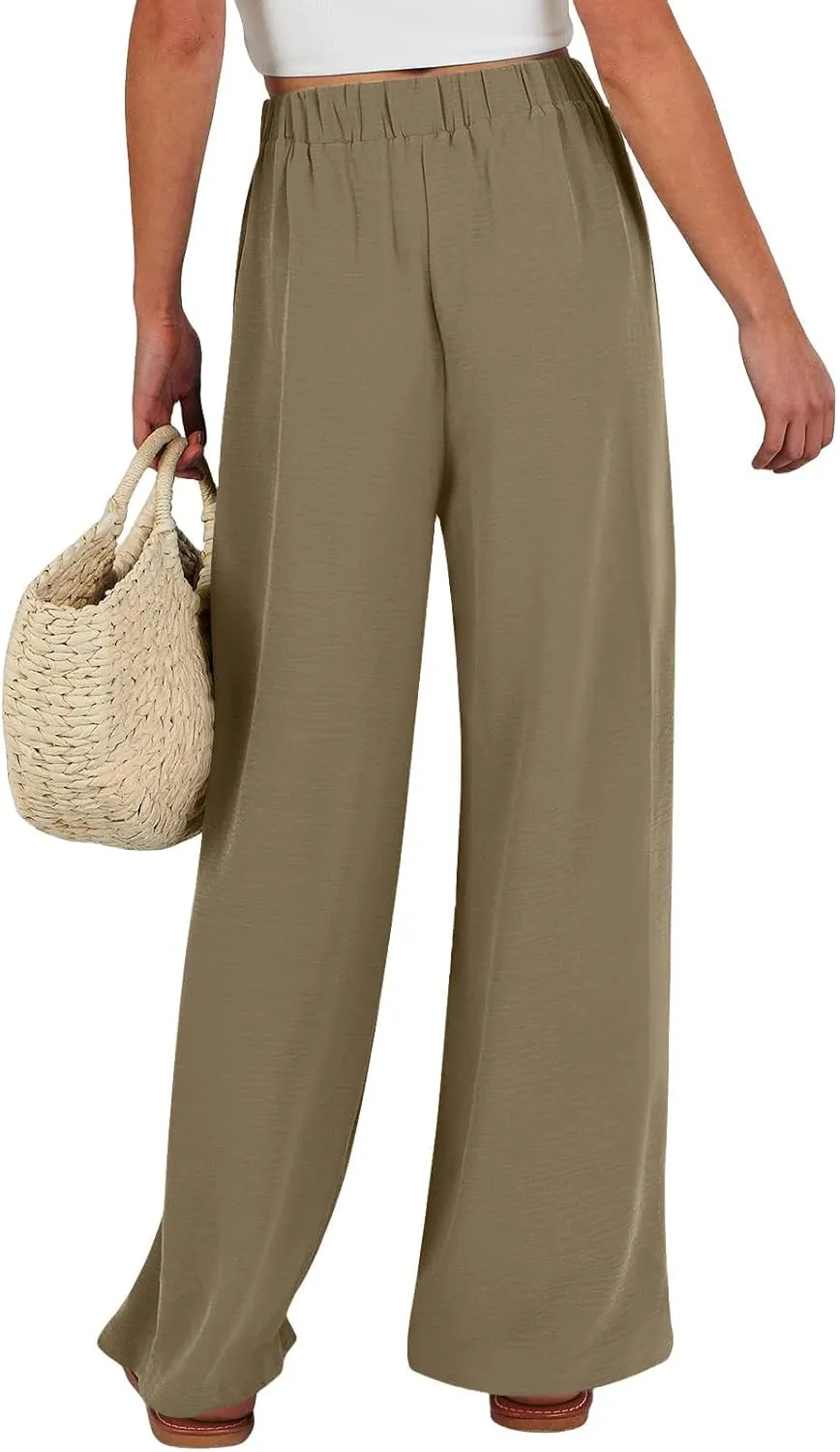 Linen Pants for Women Drawstring Paperbag High Waisted Wide Leg Palazzo Pants Dressy Work Trousers with Pockets