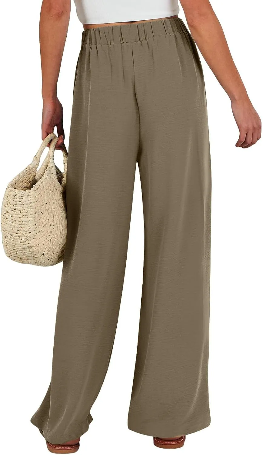 Linen Pants for Women Drawstring Paperbag High Waisted Wide Leg Palazzo Pants Dressy Work Trousers with Pockets